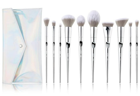 Jessup brush 10pcs Fantasy Silver Makeup brushes brushes beauty Powder brush Cosmetic bag women blush Foundation Synthetic hair