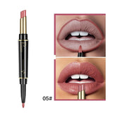 Pudaier New Double-end Matte Lip Lipstick Pencils Lip Liner Pen Waterproof Easy to Wear Nude Velvet Matte Lip Stick Cosmetic